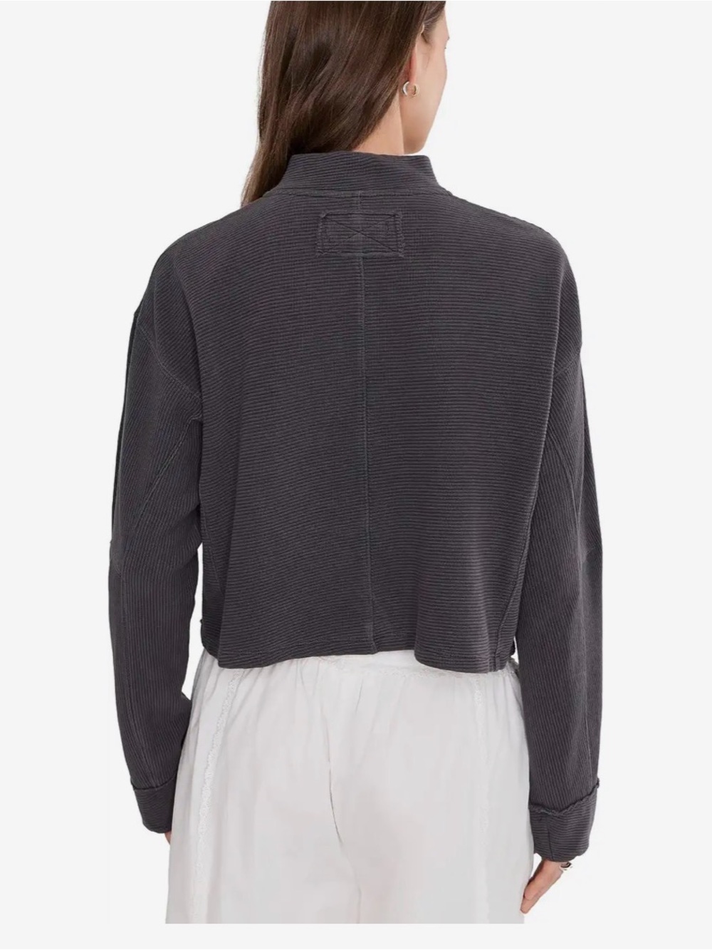 Free People ‘Celeste’ Charcoal Ribbed Zip-Up Hoodie with Brass Zipper - Picture 4 of 5